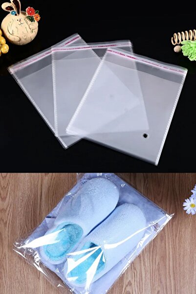 Dekals 100 Adet 20x35 Bantlı Jelatin Şeffaf Yapışkanlı Parlak Poşet Torba