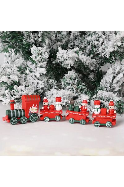 Derin Düşler Red Mini Christmas Train - Wooden Painted, 20*5*3 Cm, Ornament Decor Gift