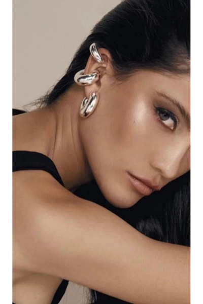 monalisatoka Kadın Chunky Gümüş Boru Büyük Kıkırdak Küpe Tek Parça