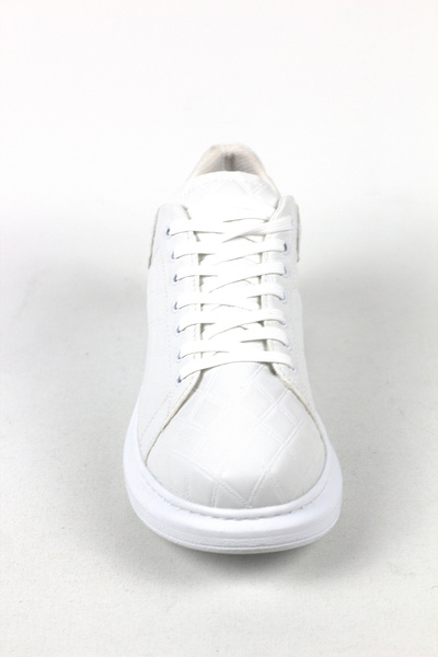 Mida Shoes High Sole Quilted White Leather Men's Sports Shoes