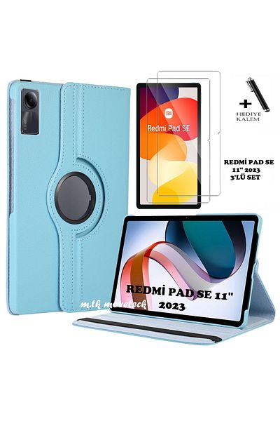 m.tk moveteck Xiaomi Redmi Pad Se 11 Inch Tablet Case 360 Rotating Pu Leather Stand Cover Screen Protector and Pen Set