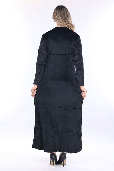 mervemoda Γυναικείο μακρύ βελούδινο φόρεμα με κέντημα με μαύρο γιακά