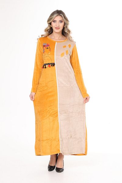 mervemoda Γυναικείο φόρεμα Mustard Velvet