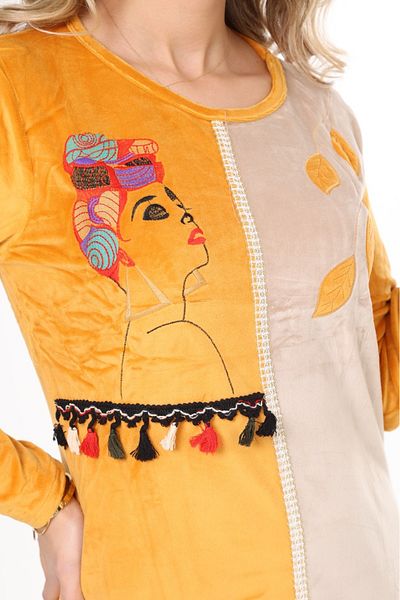 mervemoda Γυναικείο φόρεμα Mustard Velvet