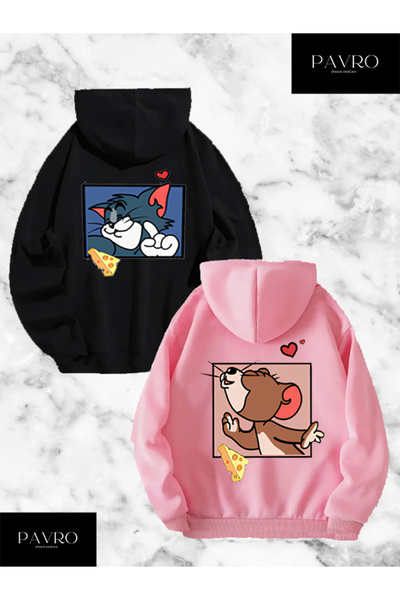 PAVRO Dragi cuplu combina Tom și Jery Kiss Design 2 bucăți hanorac cu glugă
