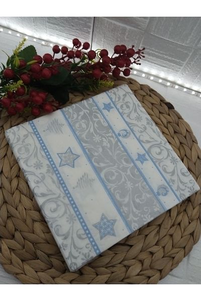 Deniz Party Store Christmas Napkin BLUE WHITE STAR Large Size Paper Napkin 20 Pieces 40cm*40 Cm