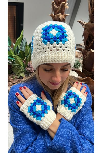 Kutcha Accessories Комплект ръчно плетена шапка и ръкавици Kutcha