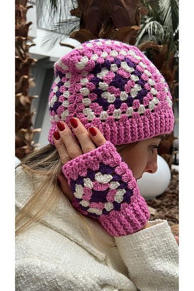 Kutcha Accessories Set de beretă și mănuși tricotate manual Kutcha