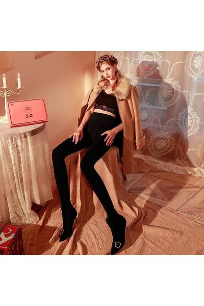 MİSTİRİK Ravena Model Corset Effective Cooling Fluffy Fleece Thick Warm Plush Pantyhose Black Color