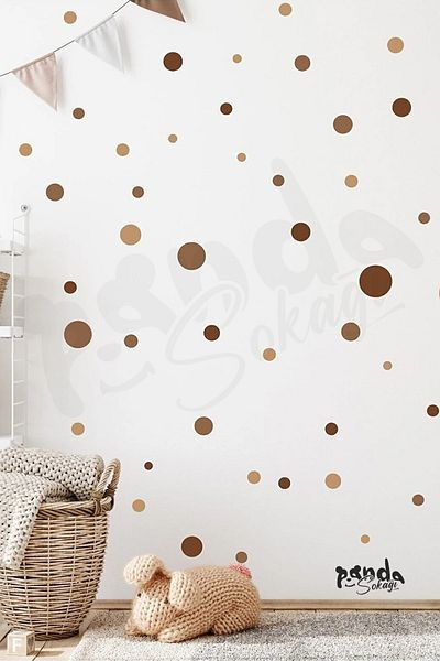 PANDA SOKAĞI Комплект от 100 цветни кръгли стенни декорации на точки в меки кафяви тонове, 3-7 см