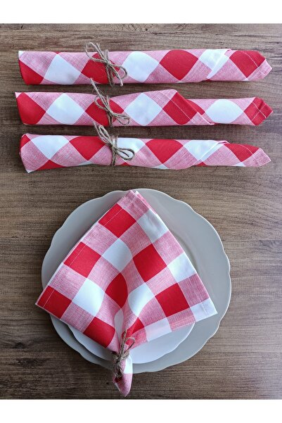 fabricorg Plaid Panama Duck Cloth Decorative Serving/Presentation Napkin (40X40 cm) 4 Pieces V-01