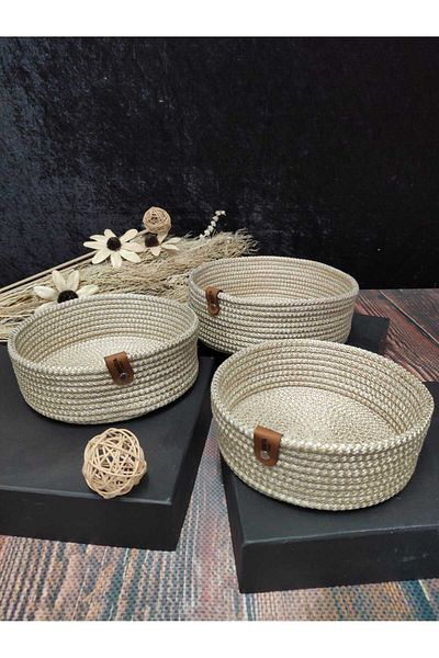 Çt Çeyizci Tekstil 3-Piece Multi-Purpose Beige Basket, Bread Basket, Kitchen Basket Beige Color Basket