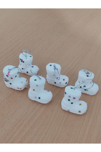 EXİZTİCARET Ornament pentru Pom de Anul Nou Cizme de culoare albă 6 buc