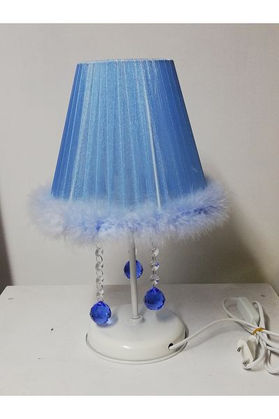 TEKAY AYDINLATMA Blue feathered stone bedroom lampshade