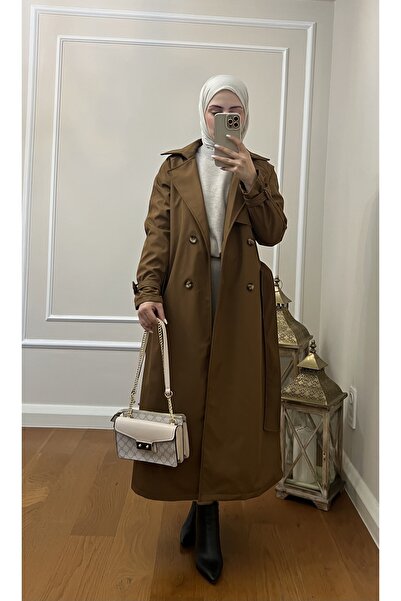 Esre Store 999 Kemerli Tesettür Trençkot Taba