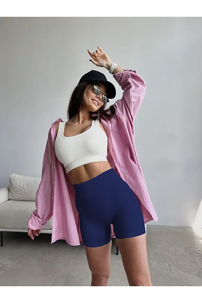 MİSTİRİK Dublin Model - Πλεκτό Αθλητικό Σορτς χωρίς ραφές, Συσφιγκτικό Navy Blue
