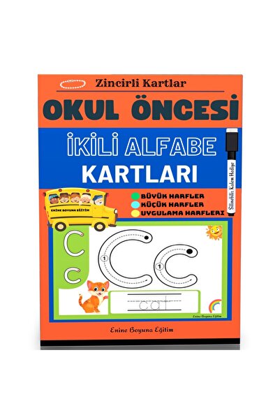 Enine Boyuna Eğitim Alphabet Study Cards with Chain (Laminated)