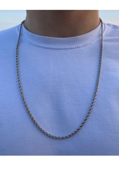 Butik Karaca erkek 3.lüfigoro, tıraşlı ve örme gümüş renk çelik zincir kolye ...