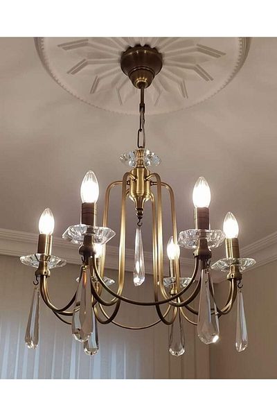 yıldırımavize Countess 6-Piece Antique Chandelier Parachute Pendant with Stone (Fully Assembled)