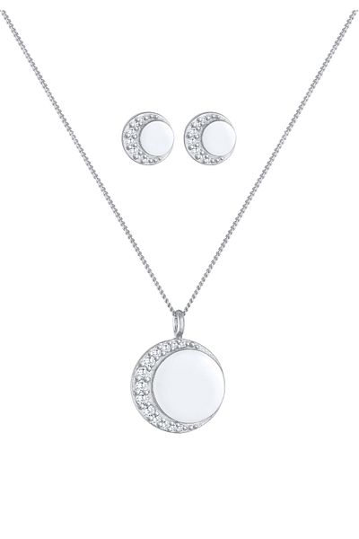 Nenalina Schmuckset Mond Plättchen Coin Astro Zirkonia 925 Silber