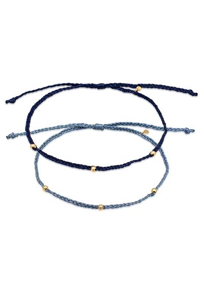 ELLI Fußschmuck Nylon Bändchen Zopfdesign Perlen 2er Set 925 Silber
