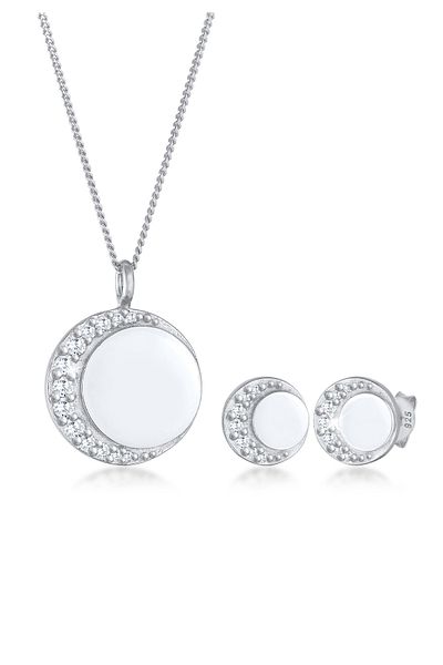 Nenalina Schmuckset Mond Plättchen Coin Astro Zirkonia 925 Silber