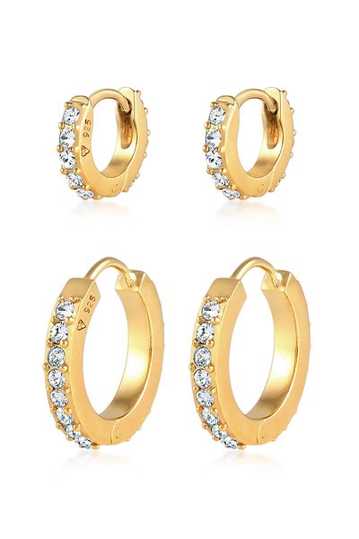 ELLI Ohrringe 2er Set Creolen Kristalle 925 Silber