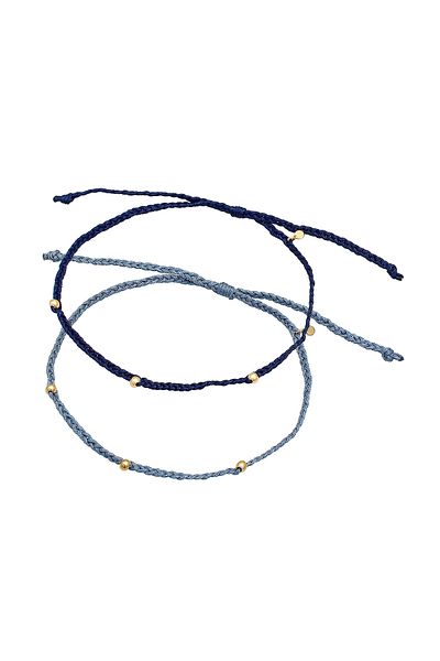 ELLI Fußschmuck Nylon Bändchen Zopfdesign Perlen 2er Set 925 Silber