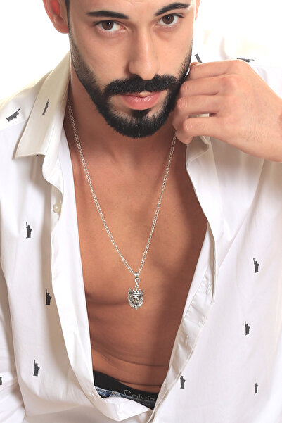 LABALABA Erkek Antik Gümüş Kaplama Kral Tacı&aslan Simge Uçlu Kolye