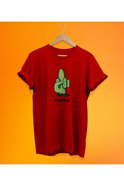 remonz Evil Cactus Printed Red, 100% Cotton, Oversize, Plus Size T-Shirt