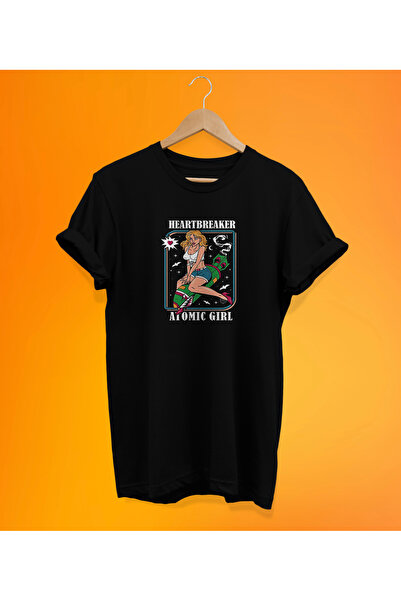 remonz Μπλουζάκι Atomic Girl με στάμπα μαύρο, 100% βαμβάκι, Oversize, Plus Size