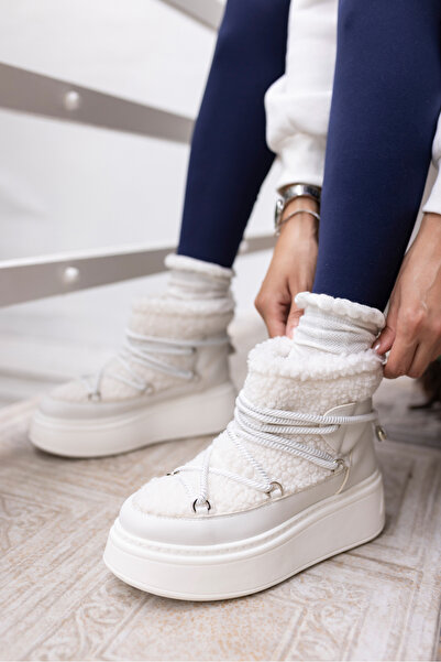 ANGELİNA JONES ΓΥΝΑΙΚΕΙΑ ΜΠΟΤΑΚΙΑ JAYCE ΛΕΥΚΗ TEDDY PLUS ΥΦΑΣΜΑ ΓΚΑΡΝΙ