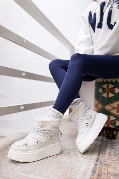 ANGELİNA JONES JAYCE WOMEN'S WHITE TEDDY PLUS FABRIC GARNISH BOOTS
