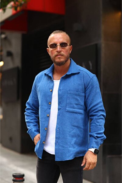 Anılfashion Saks kışlık pamuklu kaşe kumaş oduncu gömlek