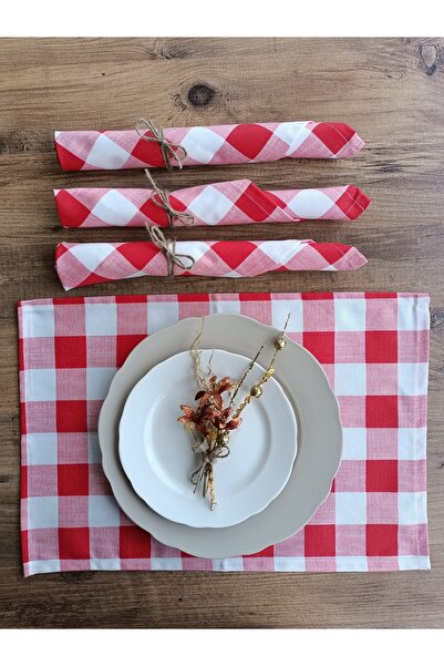 fabricorg Plaid Panama Duck Cloth Decorative Placemat Napkin (30x45cm) 4 Piec...