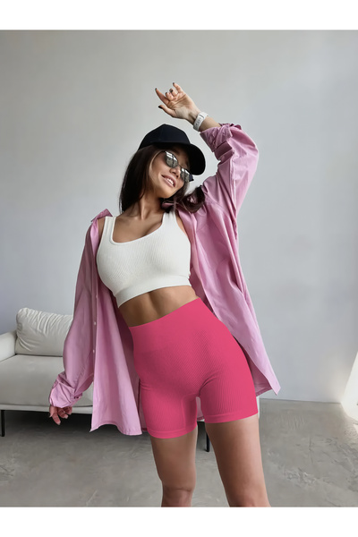 MİSTİRİK Dublin Model χωρίς ραφές αθλητικό σορτς με κορδόνι που συγκεντρώνει και συσφίγγει το ροζ χρώμα