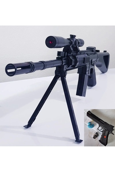 Genel Markalar Lazerli Ayaklı Şarjörlü Boncuk Atan Nişancı Oyuncak Tüfek ve Tabanca & Silah Seti