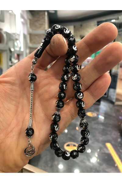 USTATESBİH 925 Ayar Gümüş Püsküllü Bozkurt işlemeli Oltu Taşı Tesbih