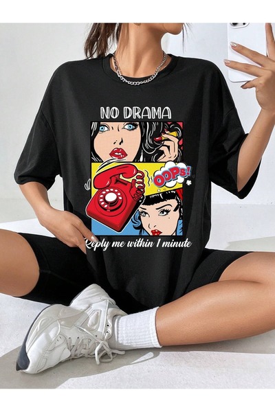 over head oh Ženska crna Nodrama Štampano Oversize T-shirt