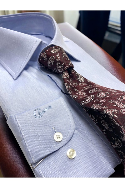 Chamis SlimFit Mavi Oxford Uzun Yaka Gömlek