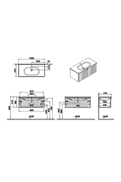 VitrA 69396 ROOT GROOVE LAVABO DOLABI, MAT GRİ , TEK ÇEKMECELİ, 100 CM