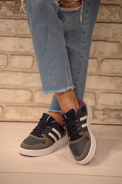 Isy WOMEN'S NAVY BLUE TIE FRONT GRAY SOLE WHITE SPORTS SHOES
