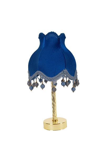 Dekovien Vintage Saks Blue Velvet - Lampshade Gold Plated, Metal Base Indoor Lighting 25x45cm AB0764