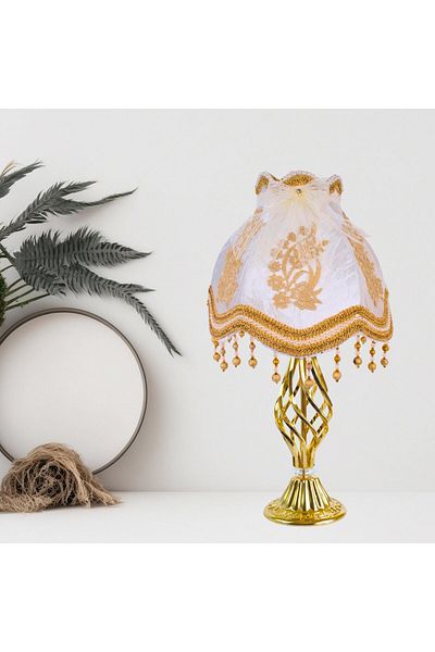 Dekovien Vintage Velvet Lampshade with French Lace Cover - Gold Metal Leg 30x50cm AB0766