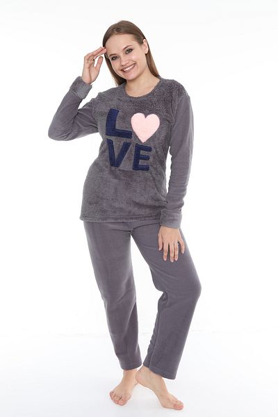 FAMES PİJAMA Wellsoft Love Fleece Women's Winter Pajamas Set