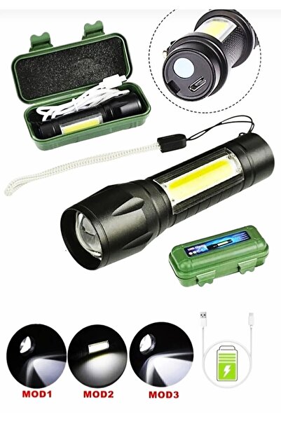 gold honey Şarjlı Mini El Feneri Yüksek Güçlü Led Zoomlu El Feneri Ultra Güçl...