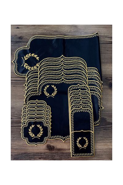 Teksev Fecioară Black Gold American Service 6 persoane 19 piese Runner Set Set de prezentare din piele brodata