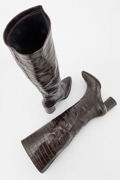 LuviShoes BELİS Damen-Stiefel mit Absatz im Coffee-Print