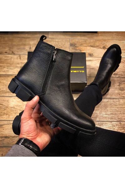Martinetto GENUINE LEATHER BLACK ZIPPERED DAILY MEN'S BOOTS