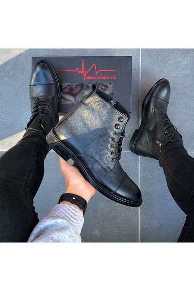 Martinetto Genuine Leather Black Men's Casual Boots